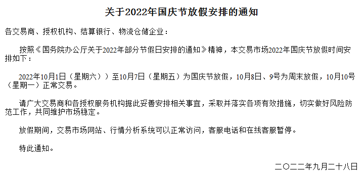 寿光果蔬2022年10月1号国庆节放假公告